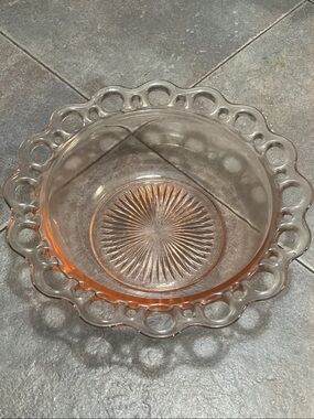 Anchor Hocking Pink Glass Serving Bowl with Loop-Lace Rim